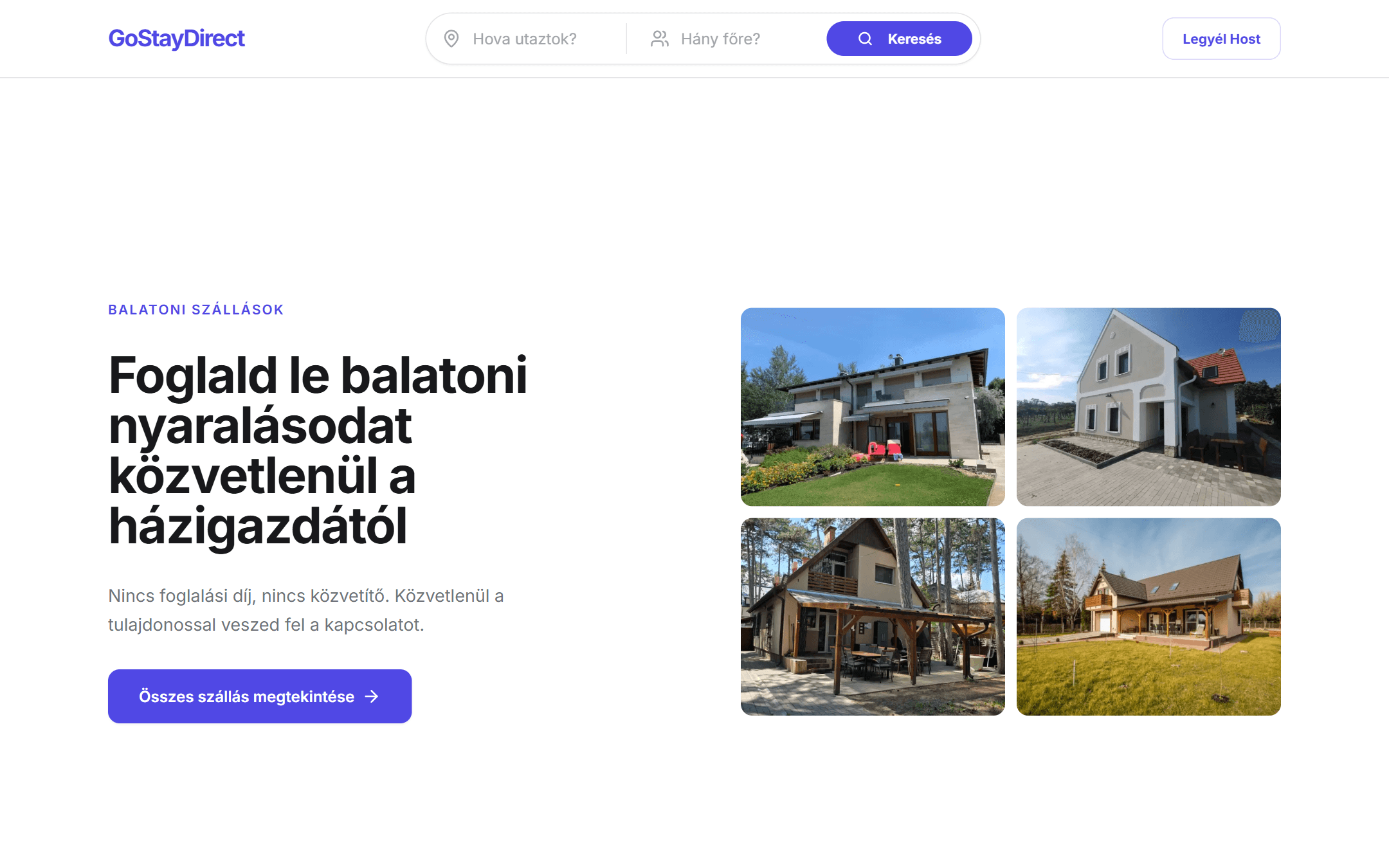 A gostaydirect.eu főoldala: balatoni szállások keresése közvetlenül a házigazdától