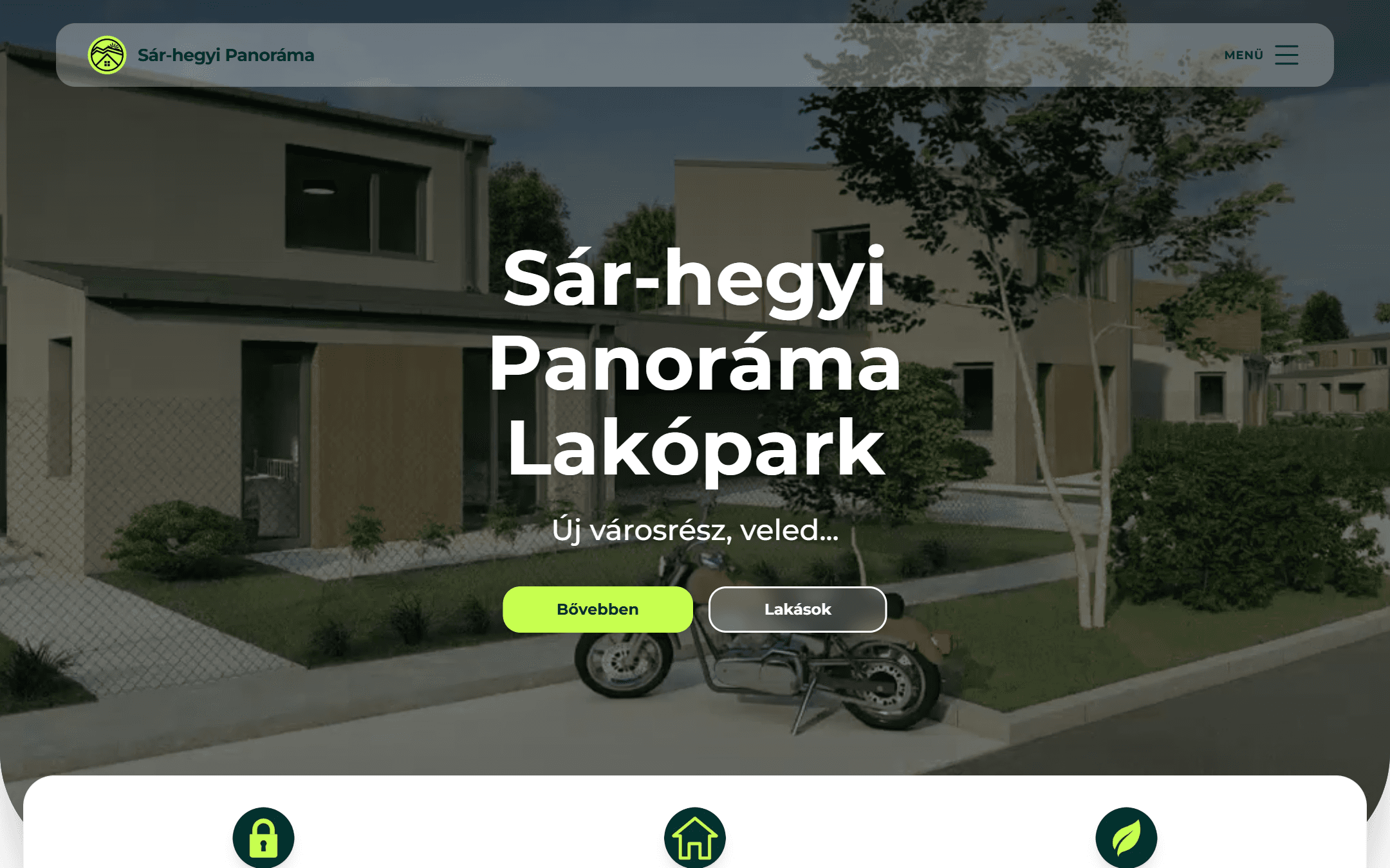 A sarhegyipanorama.hu főoldala: a gyöngyösi Sár-hegyi Panoráma Lakópark bemutatása